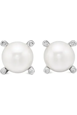 David Yurman Sterling Pearl diamond stud earrings (14mm)