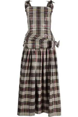 Molly Goddard Bow-detail tartan check maxi dress