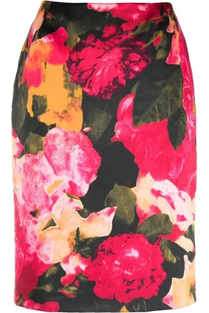 VERSACE 2000s rose print pencil skirt