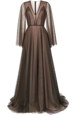 Costarellos Sheer-panel evening gown