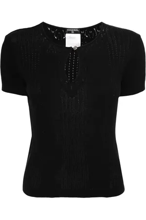 CHANEL 2002 pointelle-knit cotton top