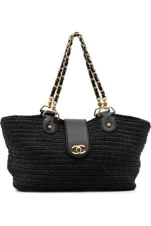 CHANEL 2005-2006 chain-strap raffia handbag