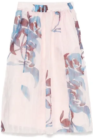 ODEEH Peonies-print midi skirt