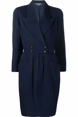 CHANEL 1980s peak lapels double-breasted dress