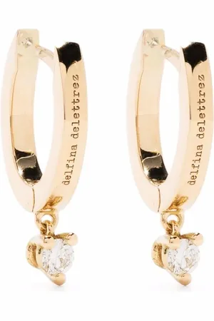 DELFINA DELETTREZ 18kt yellow huggie hoop diamond drop earrings