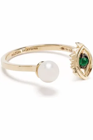 DELFINA DELETTREZ 9kt yellow Micro-Eye Piercing emerald and pearl ring