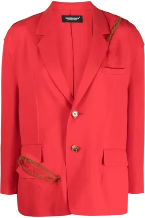 UNDERCOVER Boxy distressed tulle-trim blazer