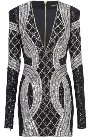 Balmain Silver all-over embroidered dress