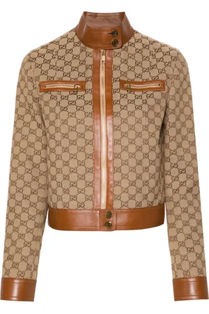 Gucci GG-canvas leather-trim jacket