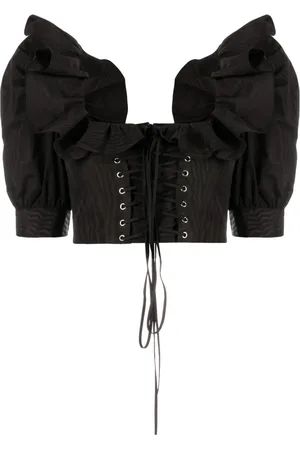 Alessandra Rich Ruffle-collar corset-style blouse