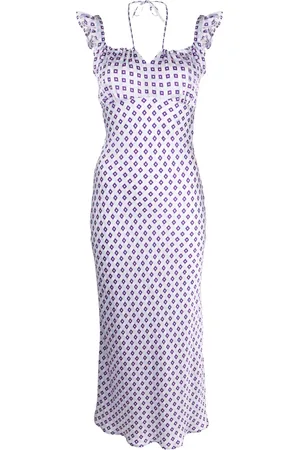 OLIVIA RUBIN Amaya geometric-pattern satin midi dress
