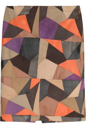 VERSACE 2000s geometric-print leather miniskirt