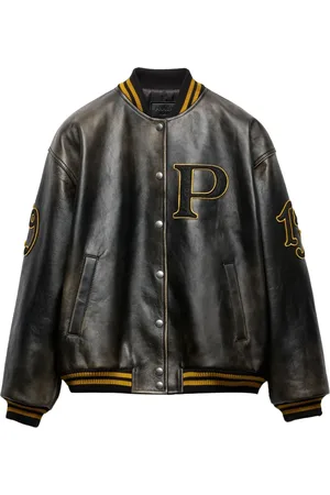 Prada Logo-appliqué leather bomber jacket