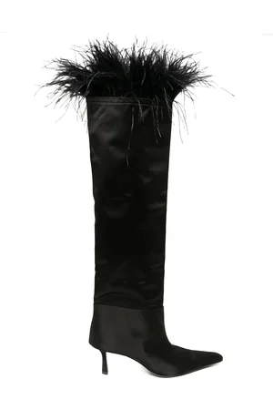 Alexander Wang Viola feather-trim satin boots