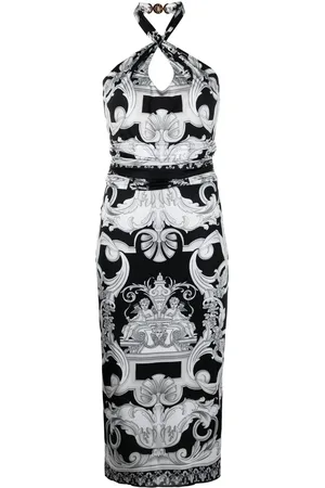 VERSACE Barocco-print cut-out midi dress