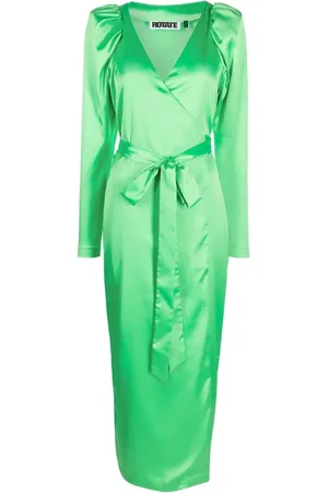 ROTATE Long-sleeve satin wrap dress
