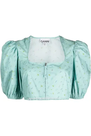Ganni Floral-print cropped blouse