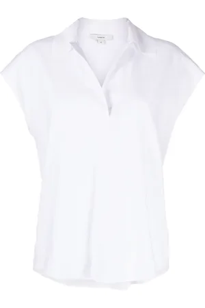 Vince Cap-sleeve linen-blend polo shirt