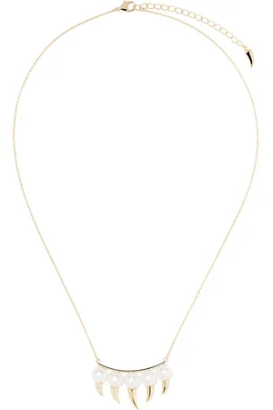 Tasaki 18kt yellow Danger Fang Akoya pearl and diamond necklace