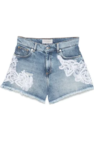 Ermanno Firenze Lace-appliqué denim shorts