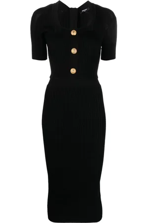 Balmain Button-embellished ribbed-knit dress