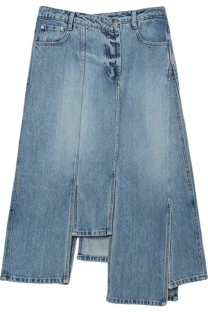 LVIR Asymmetric-hem denim midi skirt