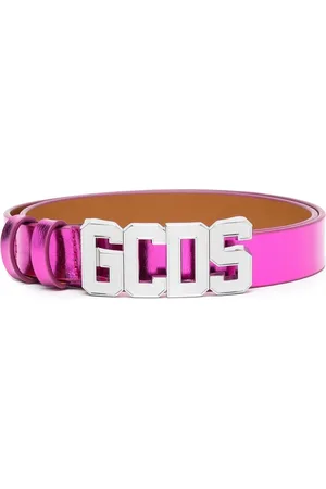GCDS Logo-buckle leather belt