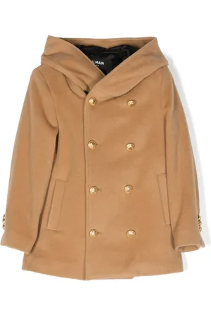 Balmain Double-breasted hooded wool coat