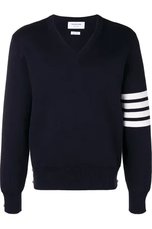 Thom Browne 4-Bar Milano Stitch V-Neck Pullover