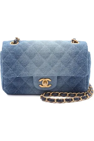 CHANEL 2021-2024 Mini Rectangular Quilted Washed Denim Flap crossbody bag