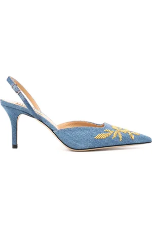 Arteana 75mm Verona flower-embroidered denim pumps