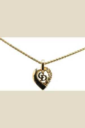 Dior 2000-2024 Plated CD Heart Rhinestone Pendant Necklace costume necklace