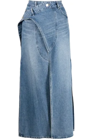 SYSTEM Logo-patch cotton denim skirt