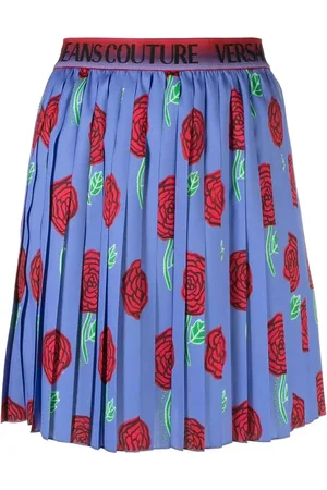 VERSACE Logo-waistband pleated miniskirt