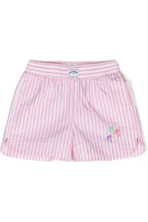Palm Angels 3 Palms-embroidered striped shorts