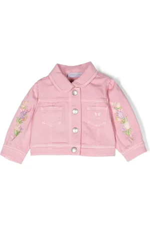 MONNALISA Floral-embroidered denim jacket