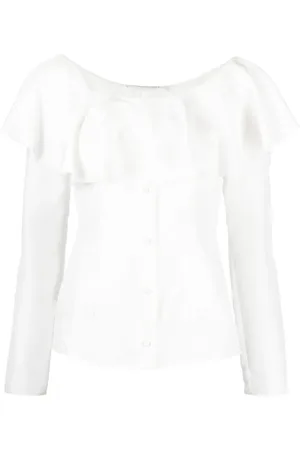 Serafini Off shoulder frilled silk blouse