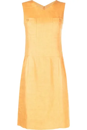 CHANEL 1996 CC-buttons linen sleeveless dress