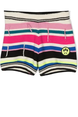 BARROW Striped logo-patch knitted shorts