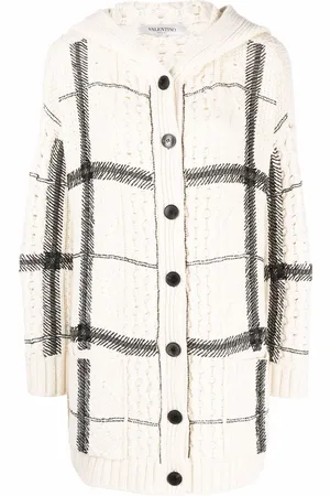 VALENTINO GARAVANI Bead-embellished check-pattern hooded cardigan