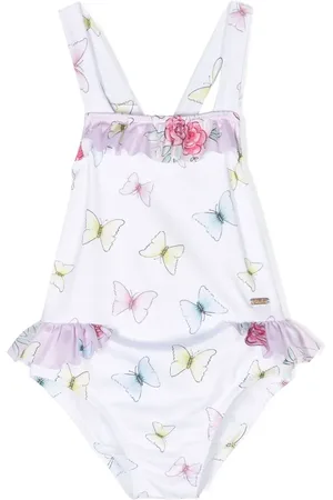 PATACHOU Butterfly-print ruffle-trim swimsuit