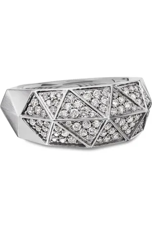 David Yurman Sterling Torqued Faceted diamond signet ring (11.3mm)