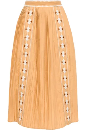 ULLA JOHNSON Sabina pleated embroidered midi skirt