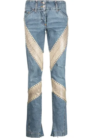 Dolce & Gabbana 2000s snake-panelled slim-cut jeans