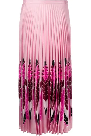 VALENTINO GARAVANI Feather print pleated midi skirt