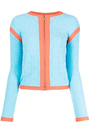 CHANEL Logo-embossed zipped cardigan