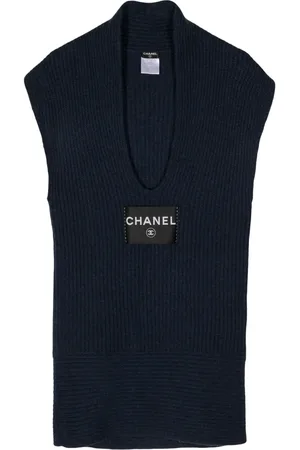 CHANEL 2008 logo-tag ribbed-knit cashmere dress