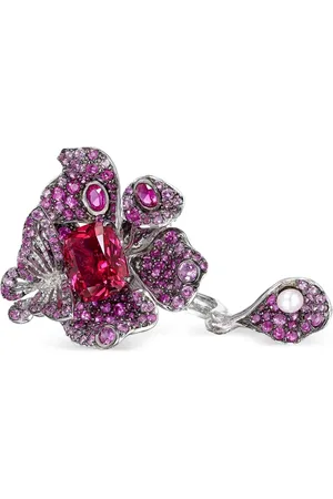 Anabela Chan 18kt white gold vermeil Ruby Peony Butterfly gemstone ring
