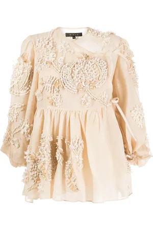 BIYAN Floral-embroidered silk blouse