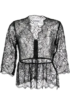 Ganni Floral-lace sheer peplum top